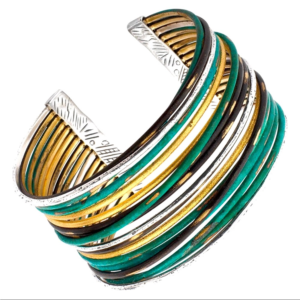 Silpada Vintage Sterling Silver Turquoise & G Cuff Bracelet with Textured Bands - Picture 3 of 10